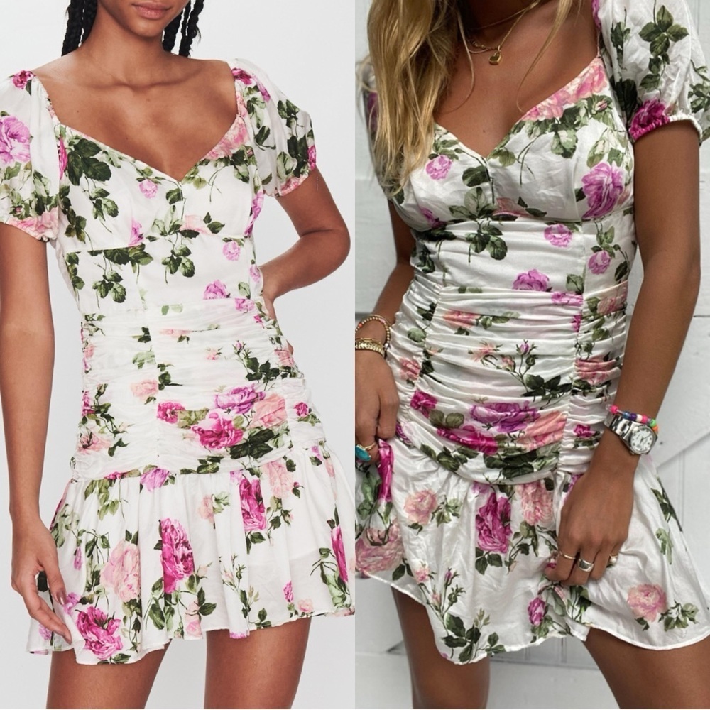 LoveShackFancy White Floral Silk Ambrette Dress in Ballet Blush Size 10 US